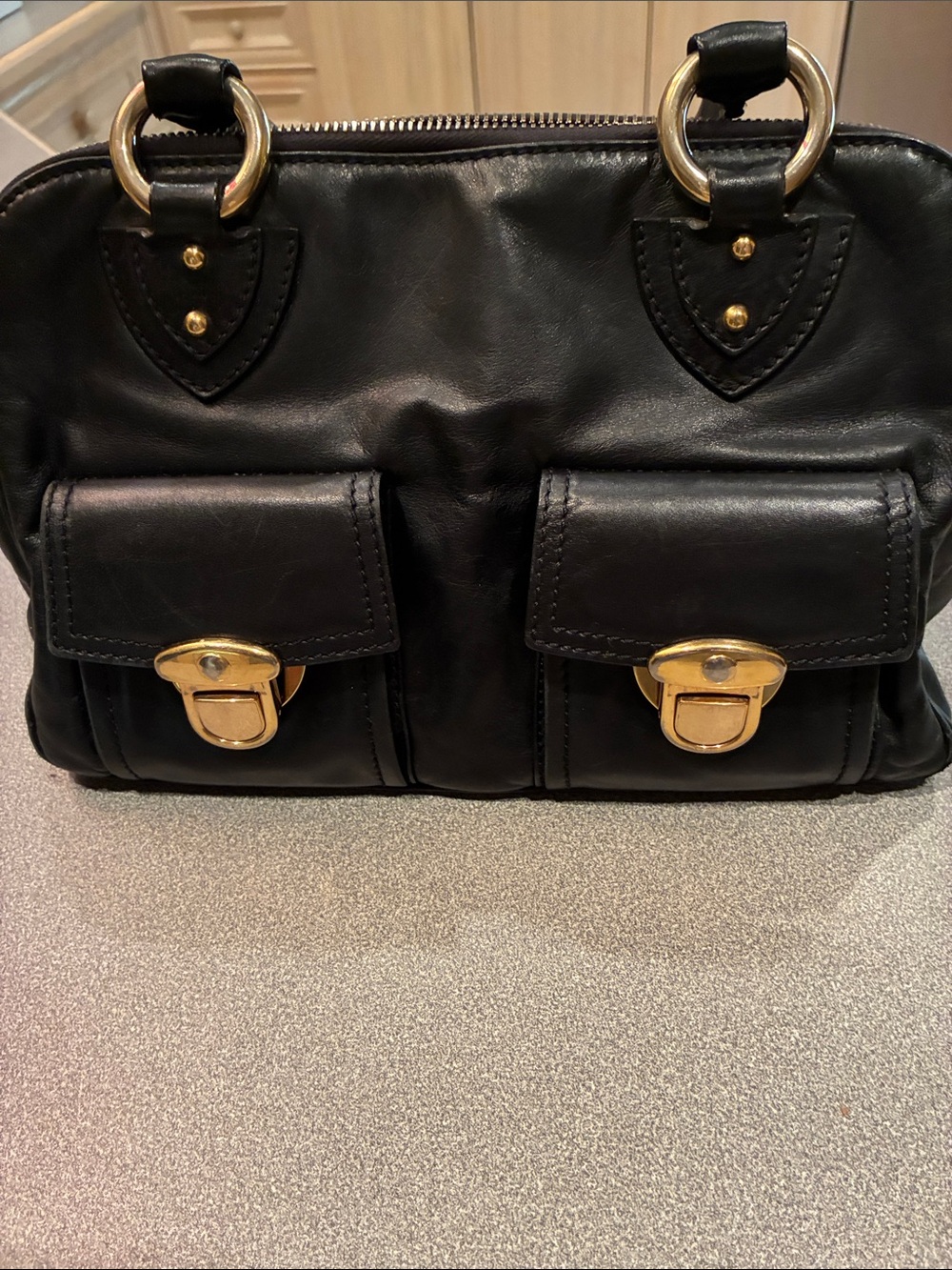 Black Leather Satchel with Gold Hardware Marc Jacobs